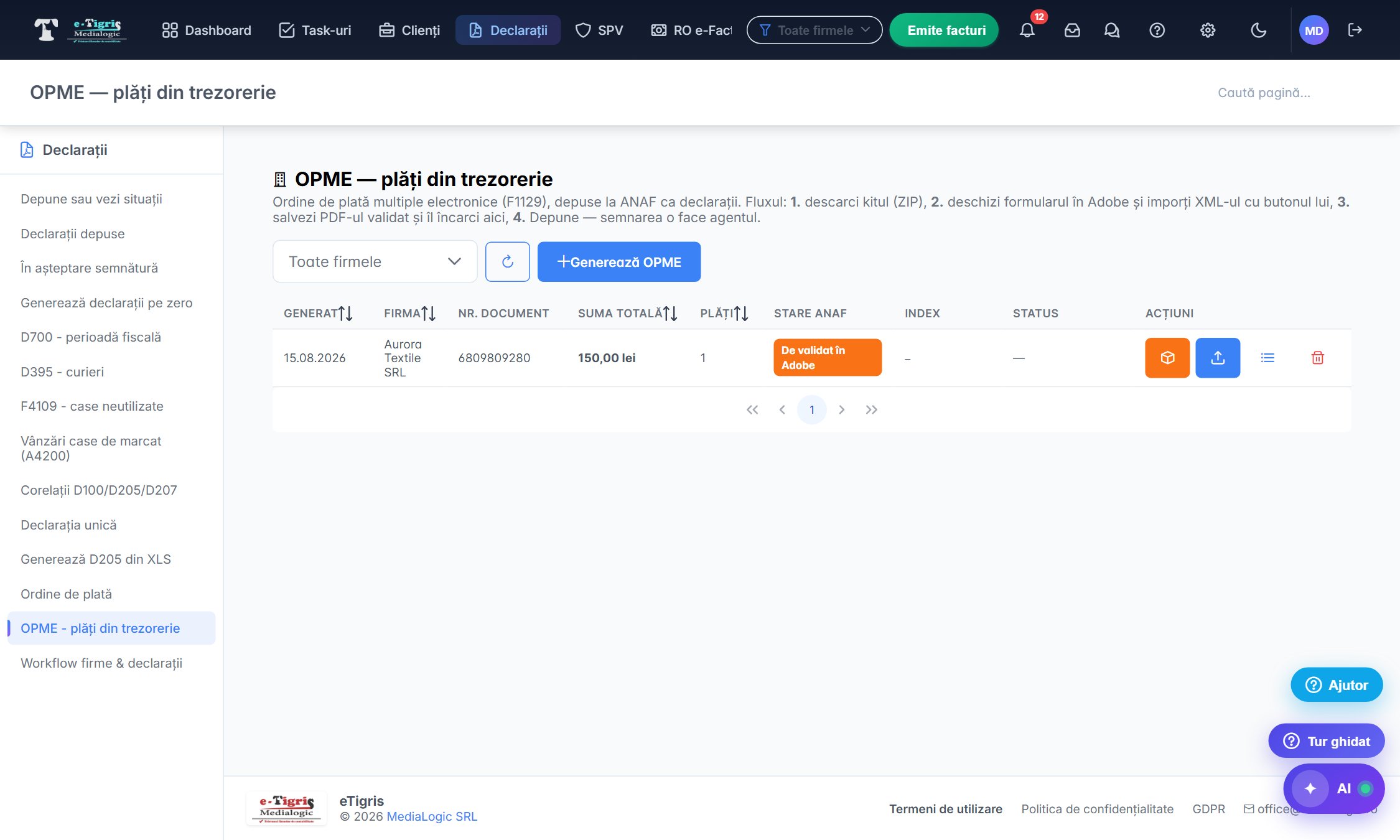 OPME — plăți din trezorerie